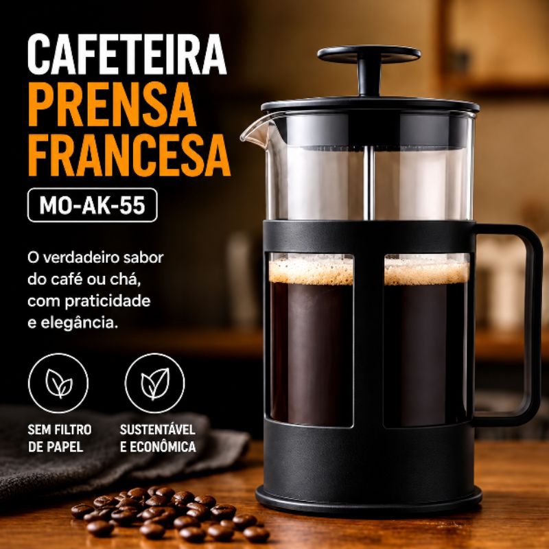 Prensa Francesa 350ml Cafeteira French Press Vidro Borossilicato Filtro Inox para Café e Chá