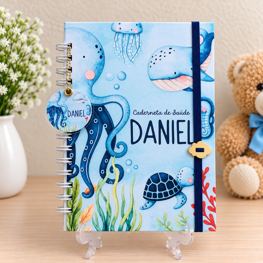 Caderneta de Saúde Personalizada Bebê | Capa Dura | Fundo do Mar | Vacina | Modelo Simples e Completo — imagem 2 de 2