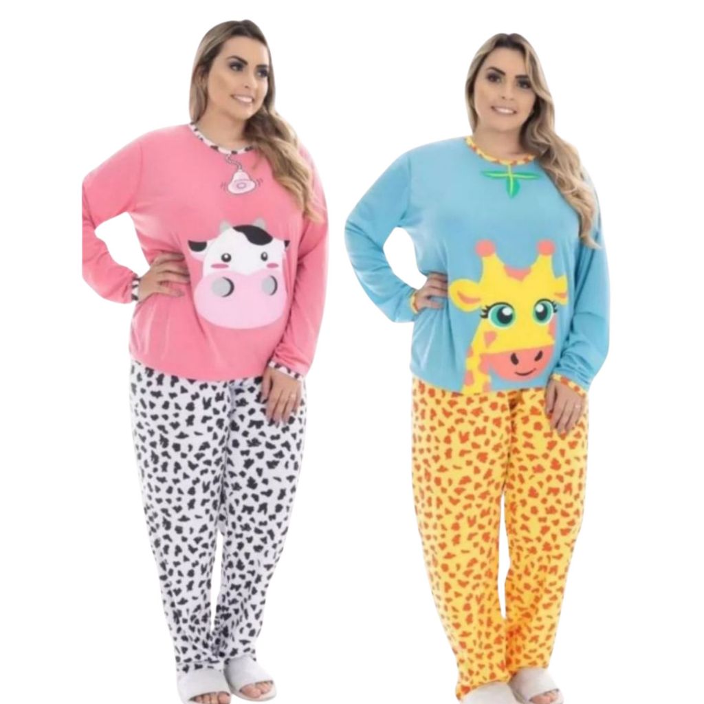 PIJAMA FEMININO PLUS SIZE PIJAMA DE LONGO DE FRIO EM MALHA