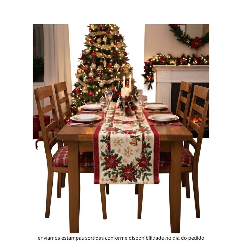 Trilho de Mesa Caminho Natalino em Oxford Premium Decoração Mesa Posta para o seu Natal Atacado