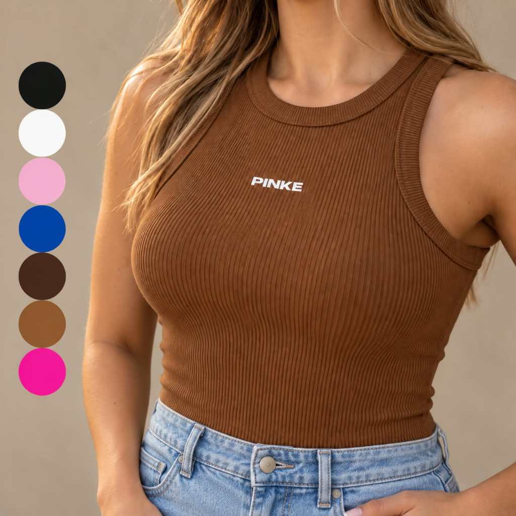 Regata Canelada Blusa Feminina Ribana Malha Canelada Casual Academia Moda Verão Básica Premium