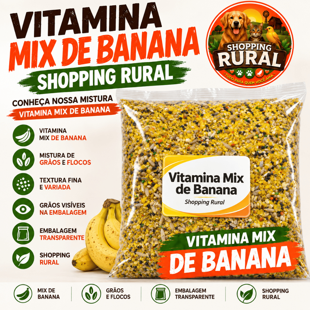 Vitamina Banana Com Mix De Sementes Para Pássaros | Suplemento Natural – Canário Pintassilgo Coleiro Trinca Ferro Curió
