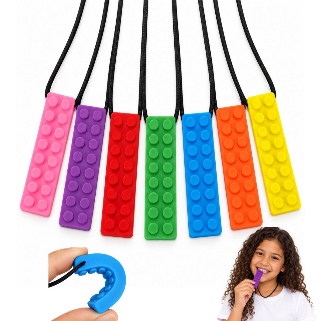Colar Mordedor Bloco Sensorial para Autismo Tdah Infantil Silicone