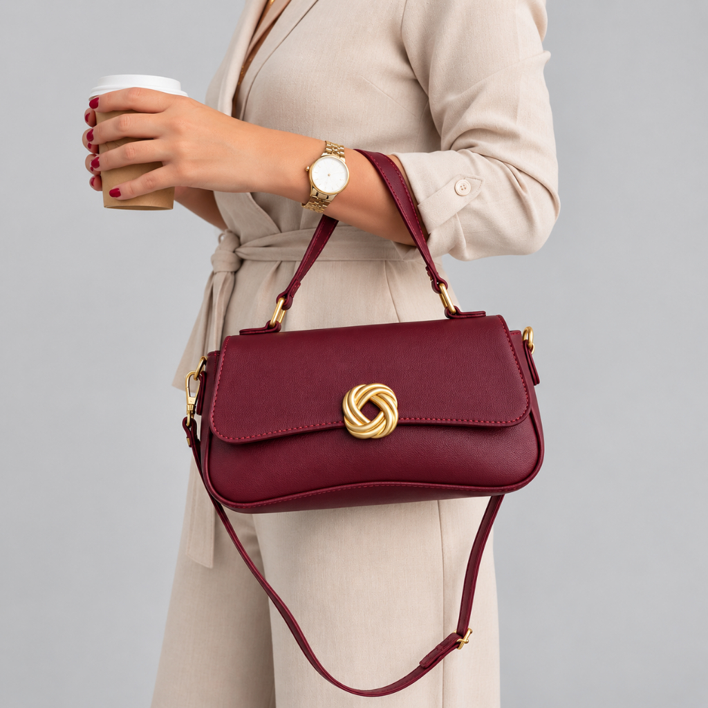 Bolsa Feminina Transversal e de mão com Detalhes em Dourado, fecho em imã