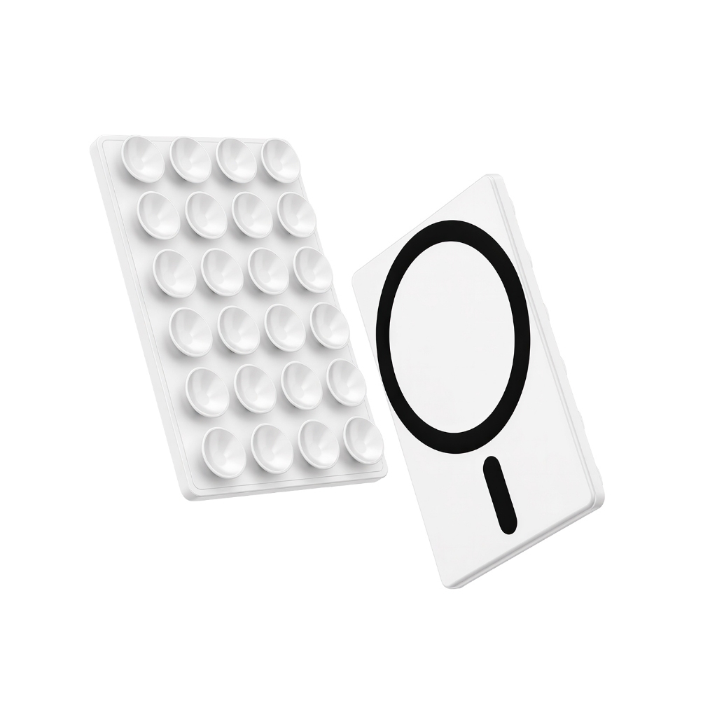 Gshield Suporte Traseiro de Ventosa com Base Magnética para Celular em Silicone com Magsafe, Branca (10x6,5x0,6)