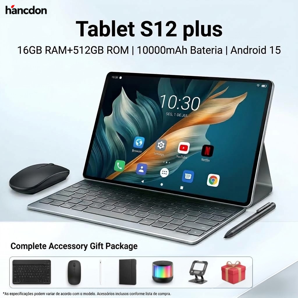 Hancdon Tablet S12 Plus 12.8" 16+512GB 5G | Bateria 10000mAh | Envio 24h Snapdragon 888 Android 15
