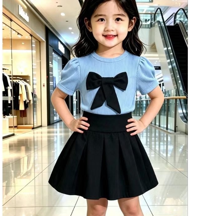 conjunto infantil menina saia plizado com blusa e laço 🎀.. 🩷.e saia com bolso e laço 🎀 com blusa manga princesa
