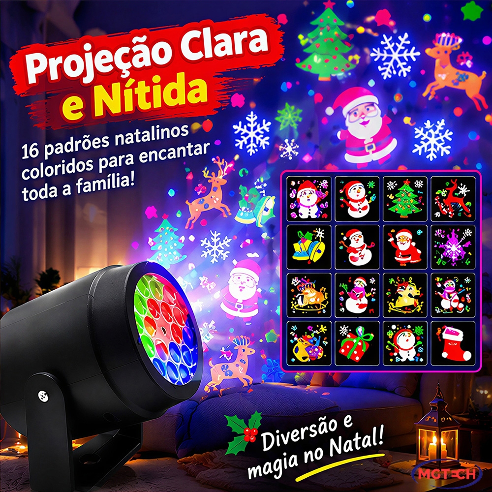 Projetor de Natal LED 16 Desenhos Natalinos Luz de Natal Decoração Parede Casa Festa Bivolt
