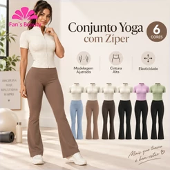 Fitness Set Conjunto Fitness Feminino Jaqueta Zíper Manga Longa Calça Flare Cintura Alta Yoga Academia Casual