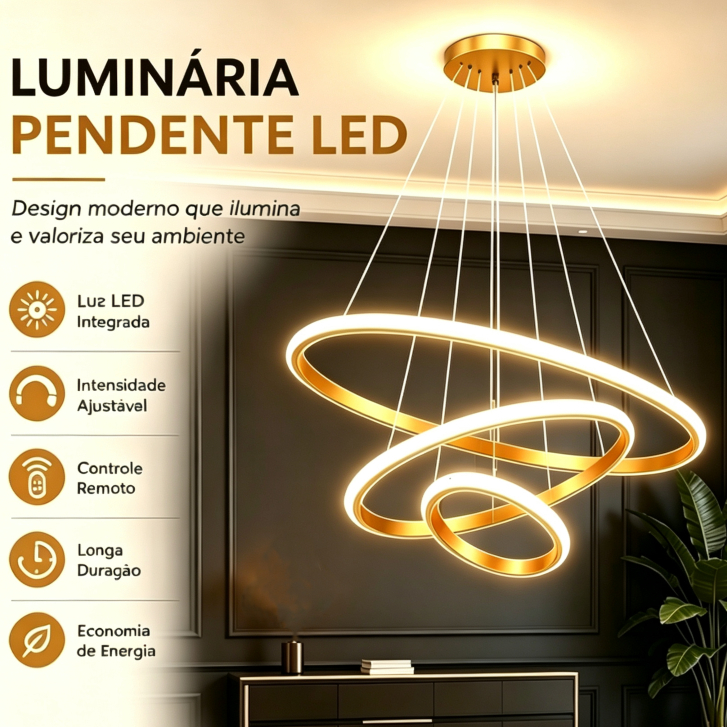 3 Cores em 1 Lustre LED Moderno Fio Regulável Bivolt 110V/220V com Controle Remoto para Sala e Jantar