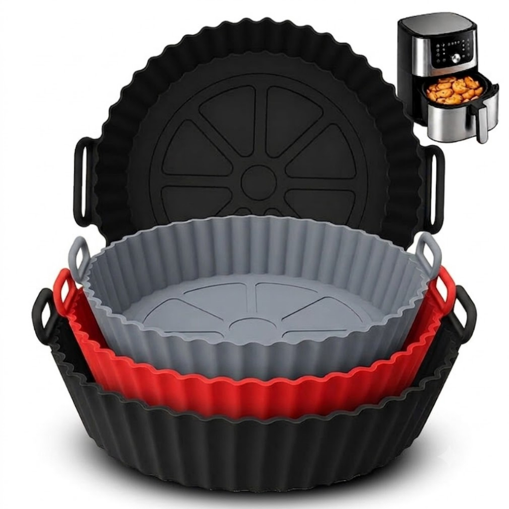 Kit 2 Formas Silicone Air Fryer Forno Microondas Assadeira Antiaderente Reutilizável Bolo Torta Pudim Fritadeira Redonda