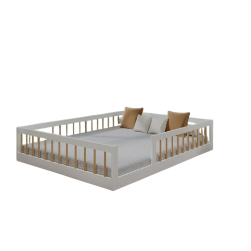 Cama Infantil Montessoriana Casal Tigus Cauã 100% em MDF Branco/Amadeirado