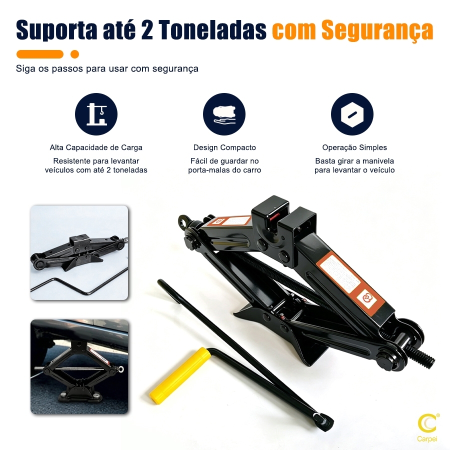 Macaco Sanfona Automotivo Manual para Carro Troca de Pneu Alta Resistência