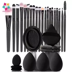 ANA1108 Kit Completo de Maquiagem Pincéis Esponjas Puff e Limpador para Aplicação de Cosméticos
