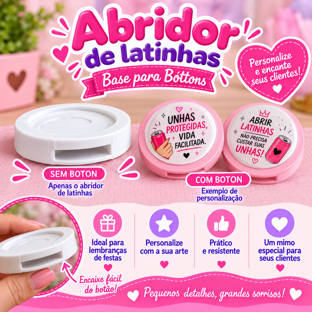 Kit insumos abridor de latinhas chaveiro para bottons 32 mm/ para ser personalizado ( NÃO ACONPANHA BÓTTON E ARGOLA)