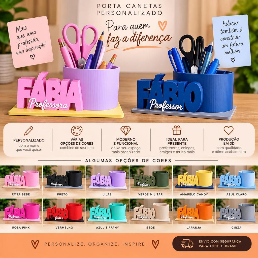 ✏️ Porta-Canetas Personalizado com Nome – Impressão 3D