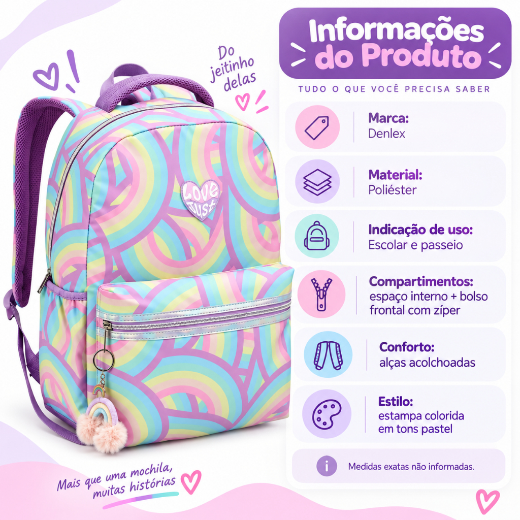 Mochila Reforçada Espaçosa Meninas Juvenil 18L De Costas — imagem 2 de 2