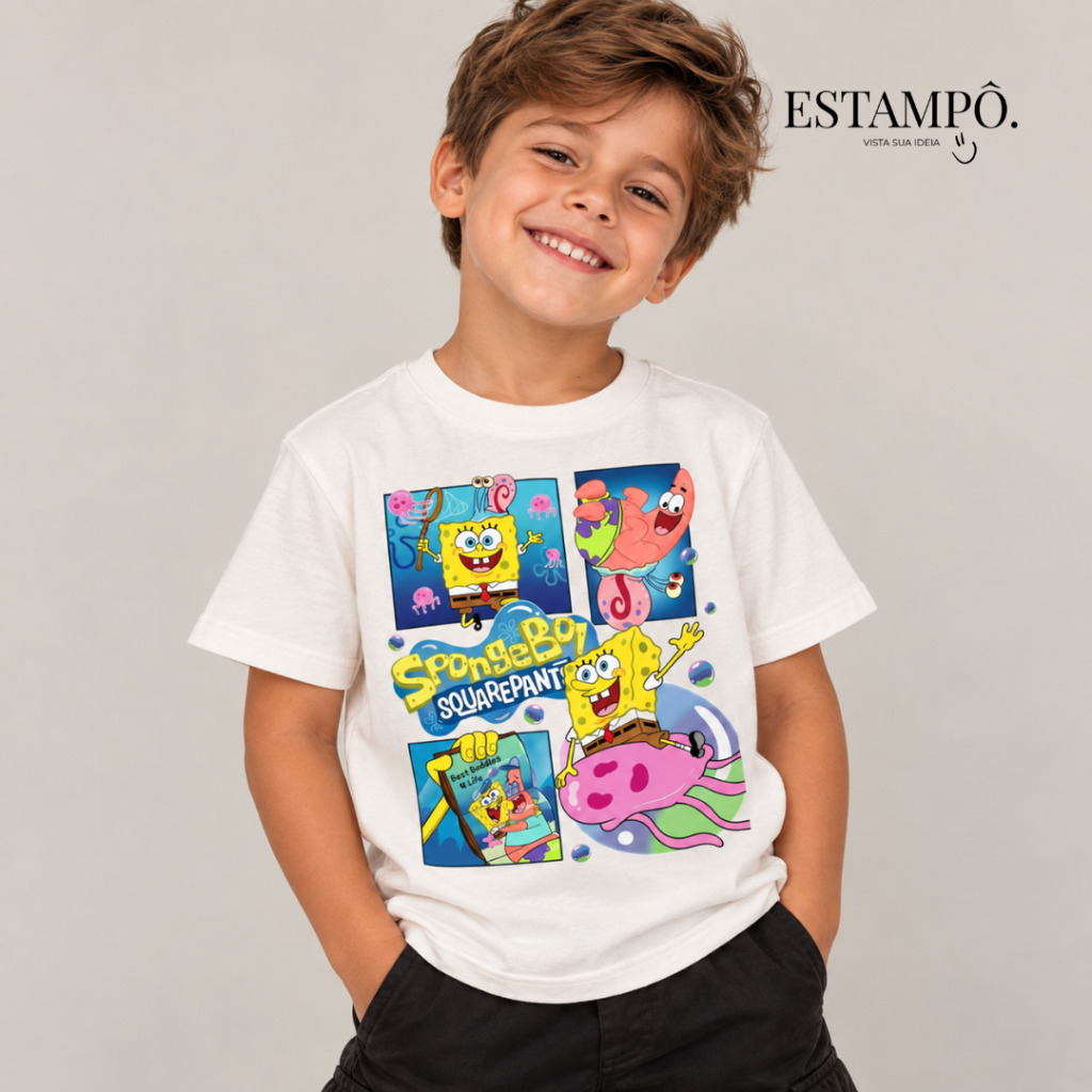 Camiseta Infantil Estampa Personagem Desenho Divertido Moda Infantil 100% Algodão