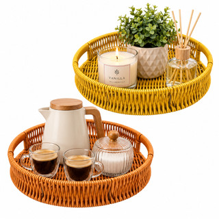 Bandeja Decorativa de Rattan Bandeja de Servir Mesa Posta Cantinho do Café
