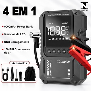 Portable 12V Jump Starter with 26800mAh Power Bank, 150psi Air Compressor and SOS LED Flashlight