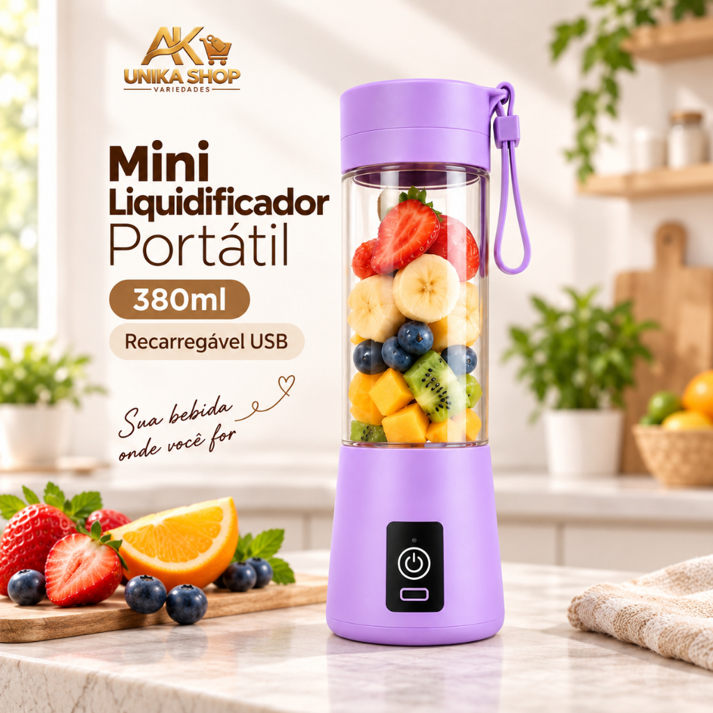 Mini Liquidificador Portátil 380ml Recarregável USB 6 Lâminas