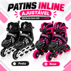 Patins Inline Ajustável Semi Profissional Infantil 4 Rodas com Freio Preto Rosa