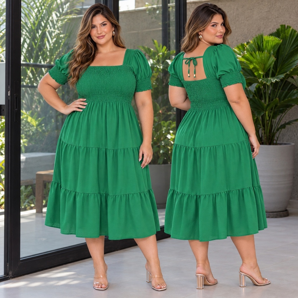 Vestido Midi Plus Size Feminino 3 Marias Moda Evangélica Várias Cores Elegante Versátil Festa Jane