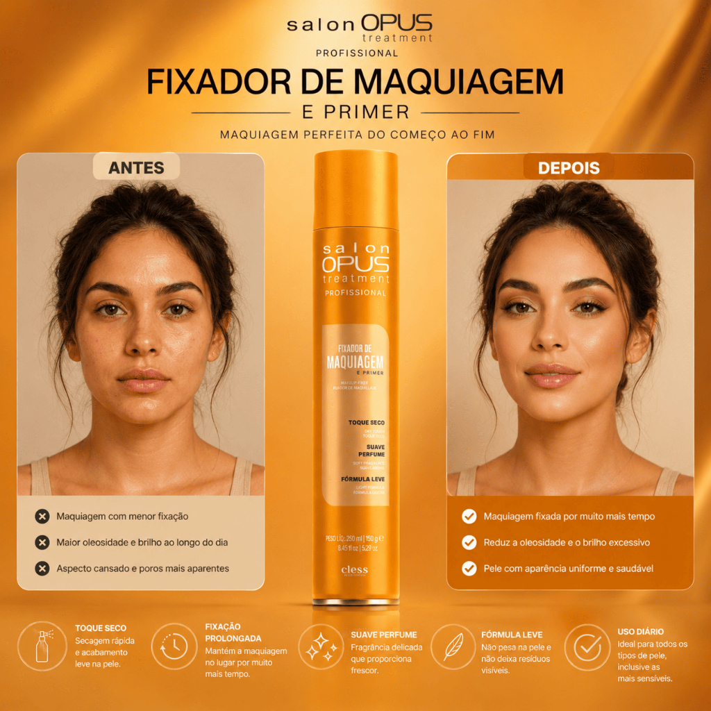 Fixador de Maquiagem e Primer Finalizador 250ml Efeito Gloss Uso Profissional Salon opus — imagem 2 de 2