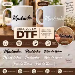 Adesivos DTF para Canecas Madrinha Padrinho Casamento 5cm – Nomes Estampados