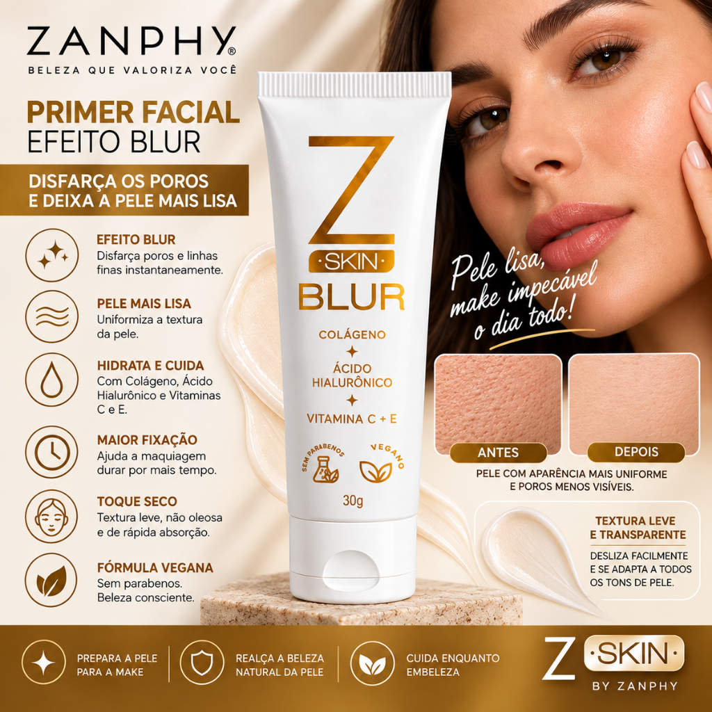 Primer Facial Blur Zanphy Efeito Photoshop Pré Maquiagem Disfarce de Poros Controle de Oleosidade 30g