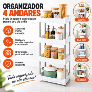 Estante Organizadora Vertical 4 Bandejas Multiuso Plástico com Estrutura Metálica