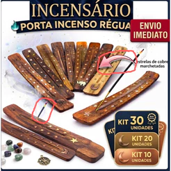 kits incensários madeira Porta incenso Régua Canaleta Indiano marchetado estrelas cobre 10/20/50