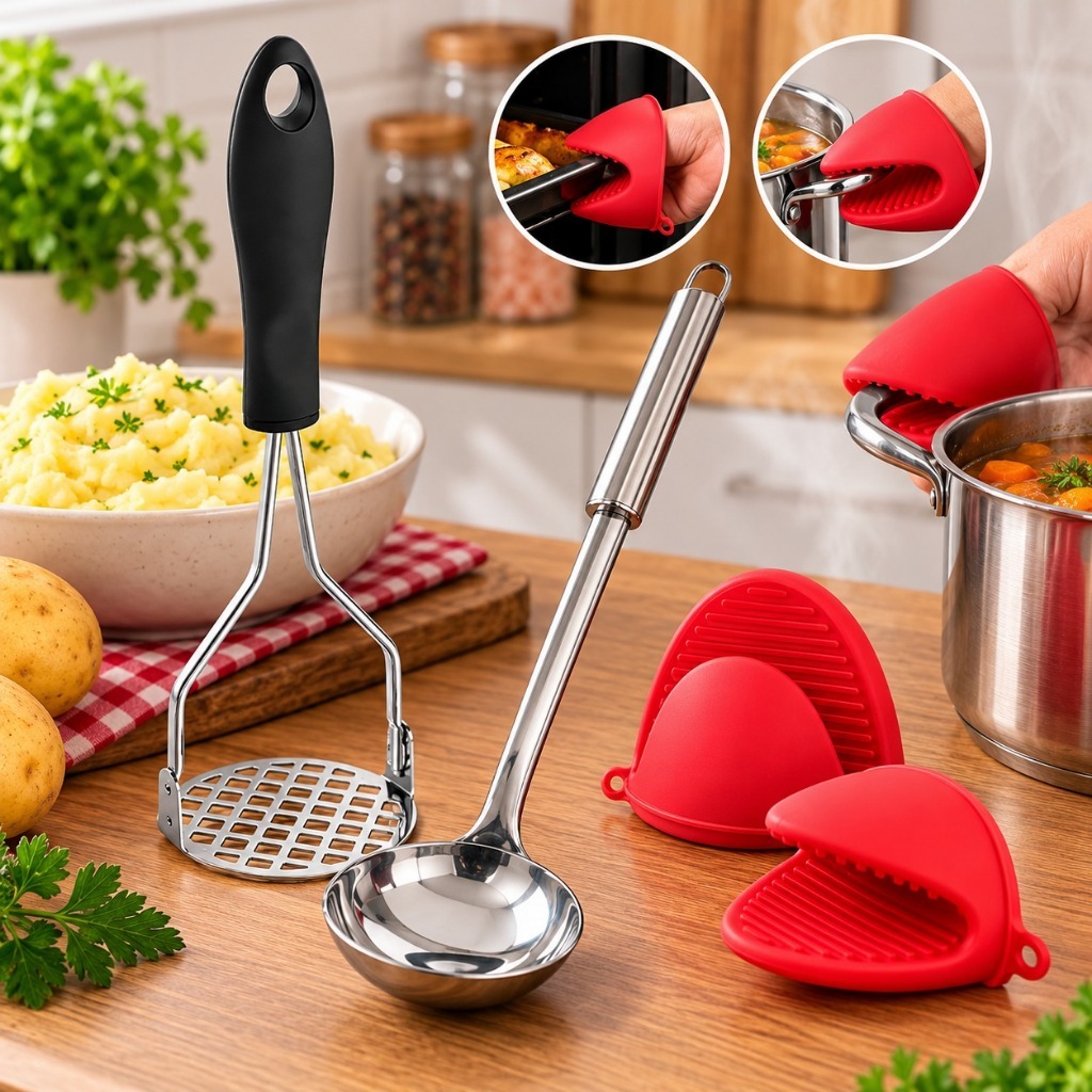 Kit Cozinha Utensílios Amassador De Verduras Concha Feijão Caldos Pegadores de Silicone Duhome