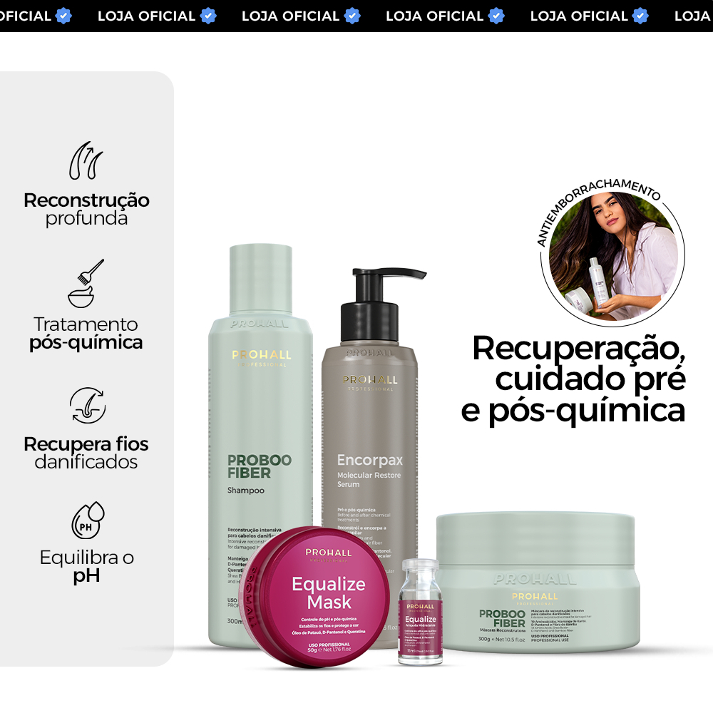 Kit SOS Antiemborrachamento Shampoo Proboo, Máscara Sérum Encorpax, Ampola Equalize e mask 50g