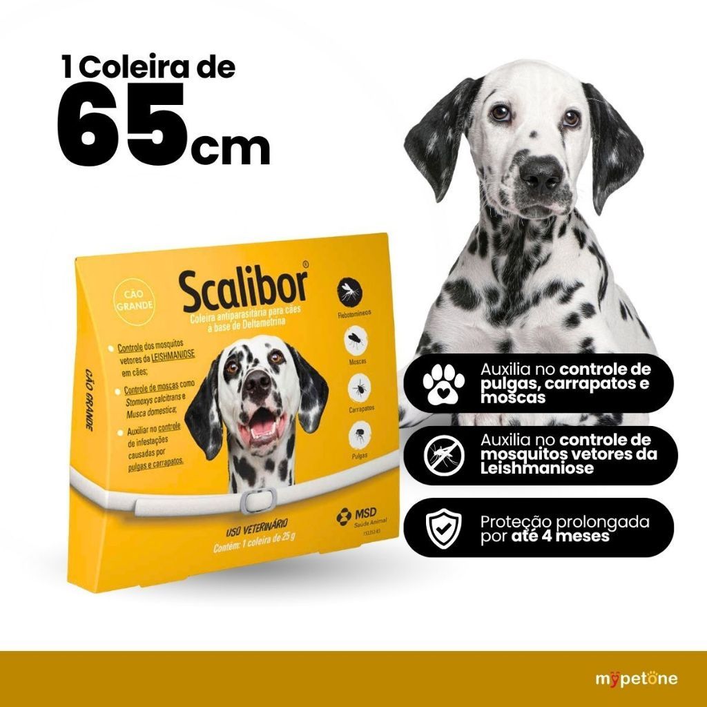 Coleira Scalibor 65cm - Controle de Pulgas, Carrapatos e Leishmaniose