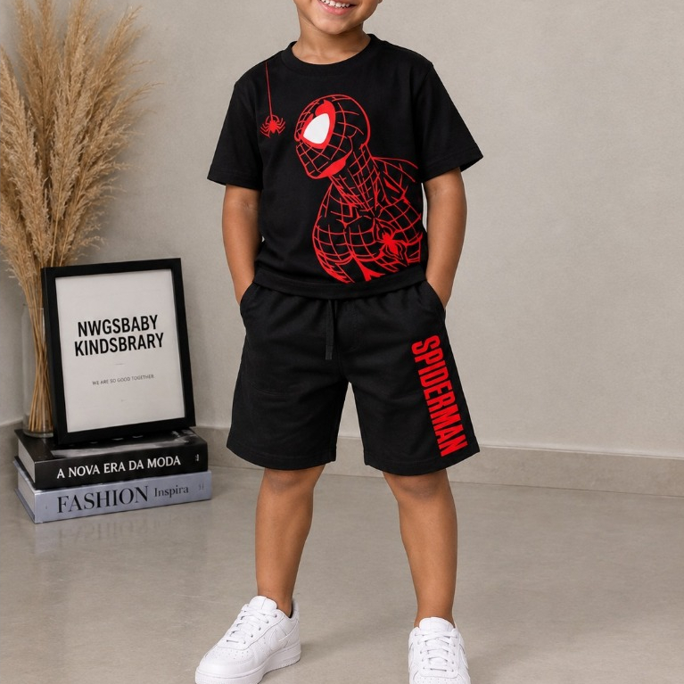 CONJUNTO DO Homem-Aranha INFANTIL MASCULINO MENINO BLUSA+BERMUDA DO 2 AOS 14 ANOS-TECIDO LEVE E CONFORTAVEL