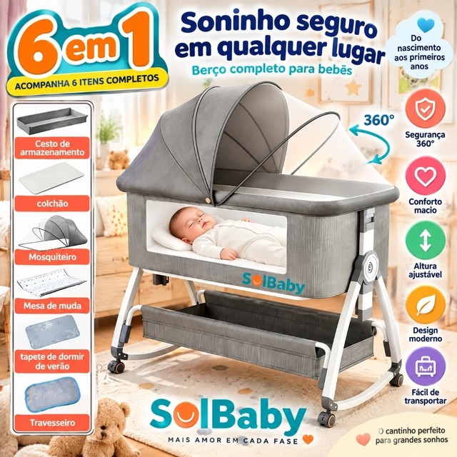 Berço Moisés Portátil Co-bed Balanço Mosquiteiro, Cesto, Altura Ajustável e Fecho Segurança Bebê 0-24 Meses