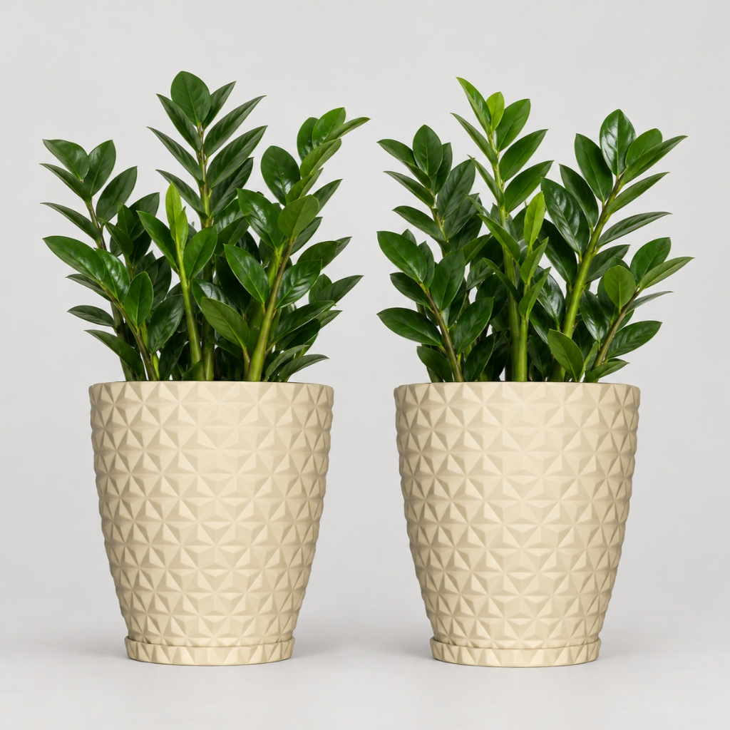 Kit 2 Vasos Polietileno Para Plantas Jardim Sala Luxo Diamante Bojo P Com Prato
