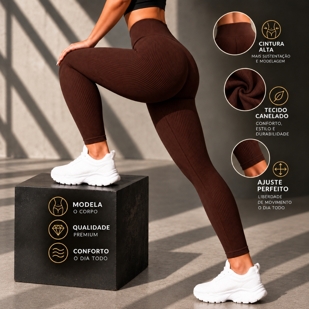 Calça Legging Canelada Cintura Alta Feminina Elástica Fitness Zero Transparência Academia Yoga Corrida