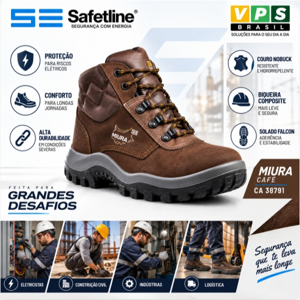 Botina Segurança Eletricista Safetline Café Miura Bico Composite CA 38791 EPI