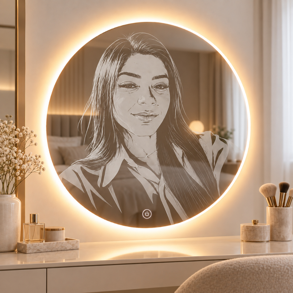Espelho Redondo 50cm com LED Personalizado com Sua Foto