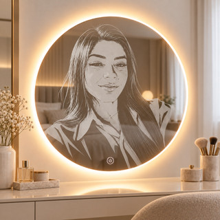 Espelho Redondo 50cm com LED Personalizado com Sua Foto