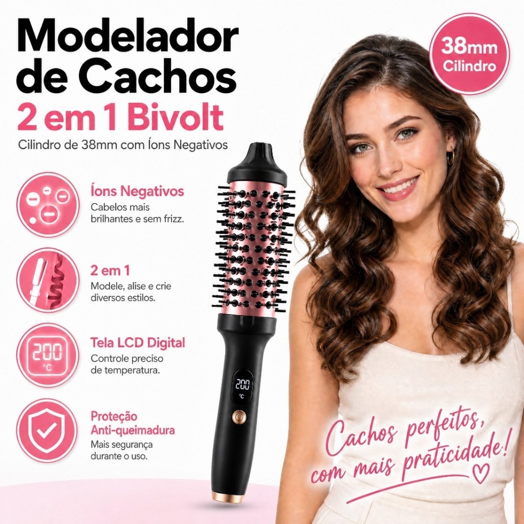Escova Alisador Elétrica Quente Cabelo Com 2 Em1 Modelador 110V 220V