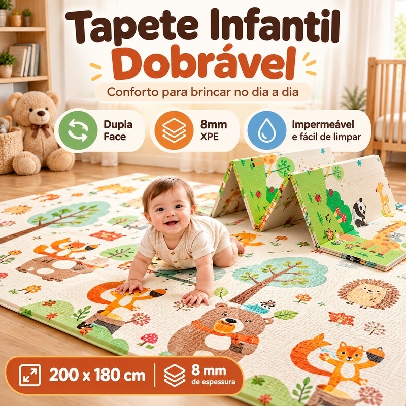Tapete Infantil Atividade Bebê Dupla Face Emborrachado 180 200 0.8cm -S13
