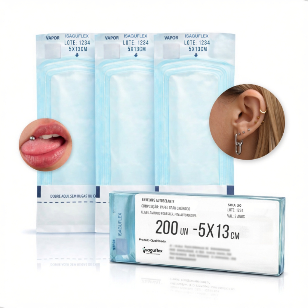 Envelope Para Esterilização Autoclave 5x13cm Kit Com 200 Un Esterilização Profissional Piercing Tattoo