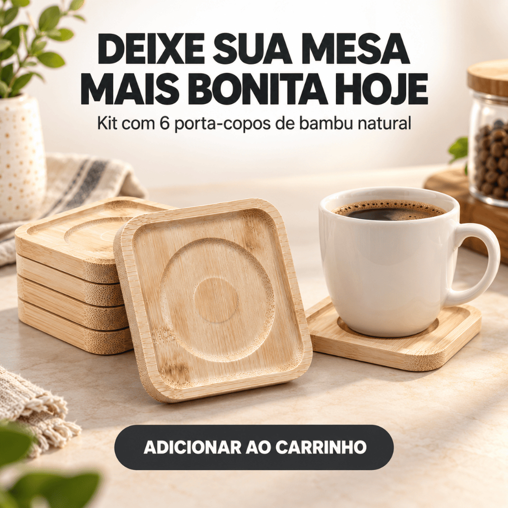 Descanso de Copos Bambu 6 Peças Quadrado 9,5cm Encaixe Central Mesa Sala Escritório Casa — imagem 2 de 2