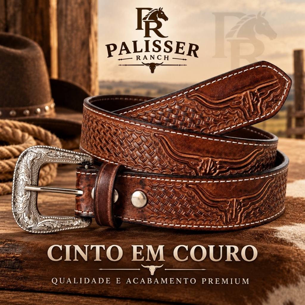 Cinto Masculino Country Cowboy em Couro com Fivela Trabalhada Western para Rodeio Festa e Uso Casual