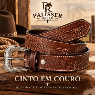 Cinto Masculino Country Cowboy em Couro com Fivela Trabalhada Western para Rodeio Festa e Uso Casual
