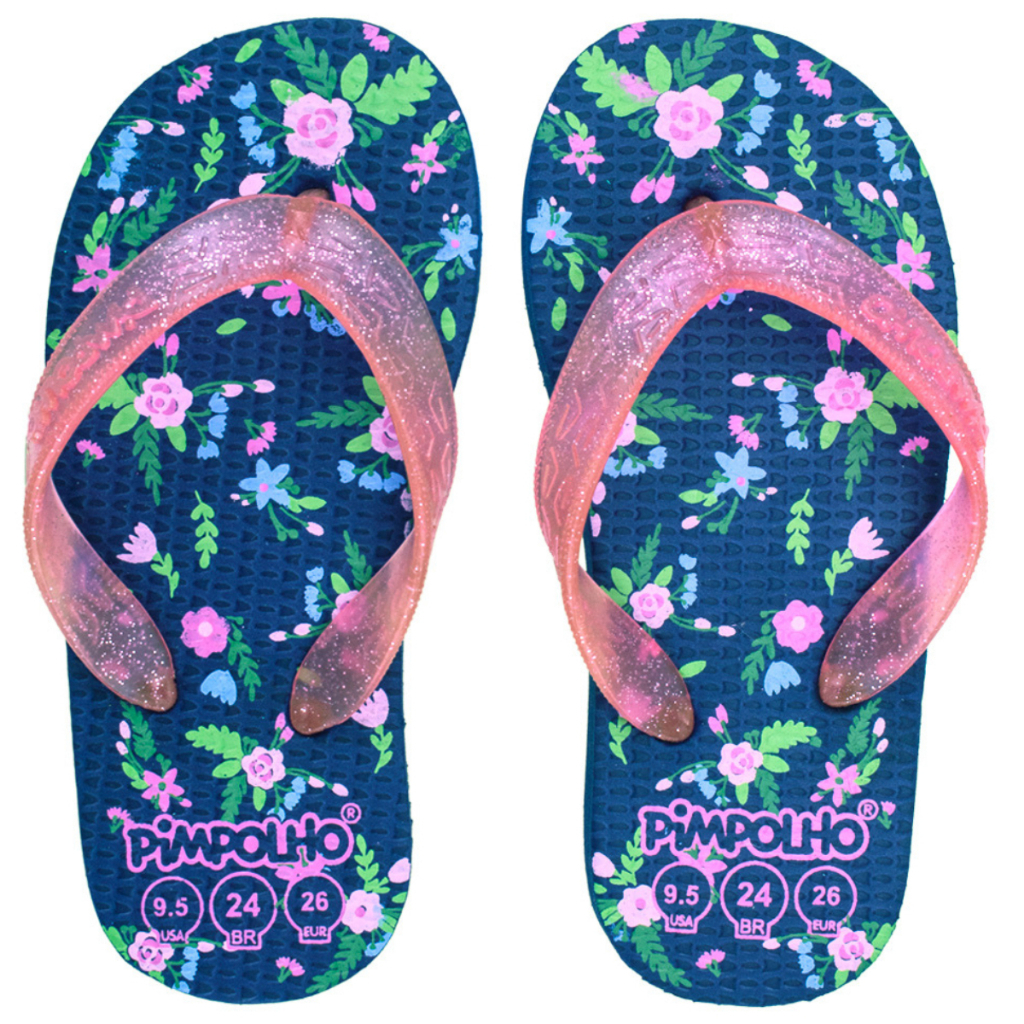 Chinelo / Sandália praiana kids Marinho/Flores feminino - conforto -Pimpolho