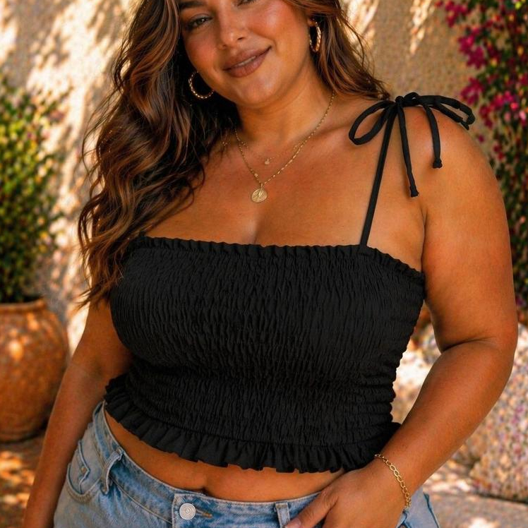 Blusa Feminina Tendência Plus Size Lastex Alcinha Regulável Confortável